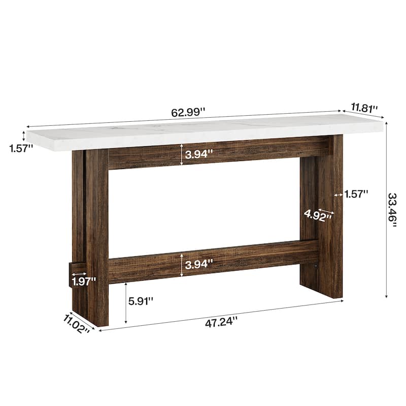 63" Wood Console Table, Farmhouse Entryway Table with Faux Marble Top