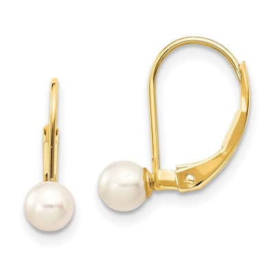 Curata 10k Yellow Gold White Akoya Cultured Pearl Leverback Earrings