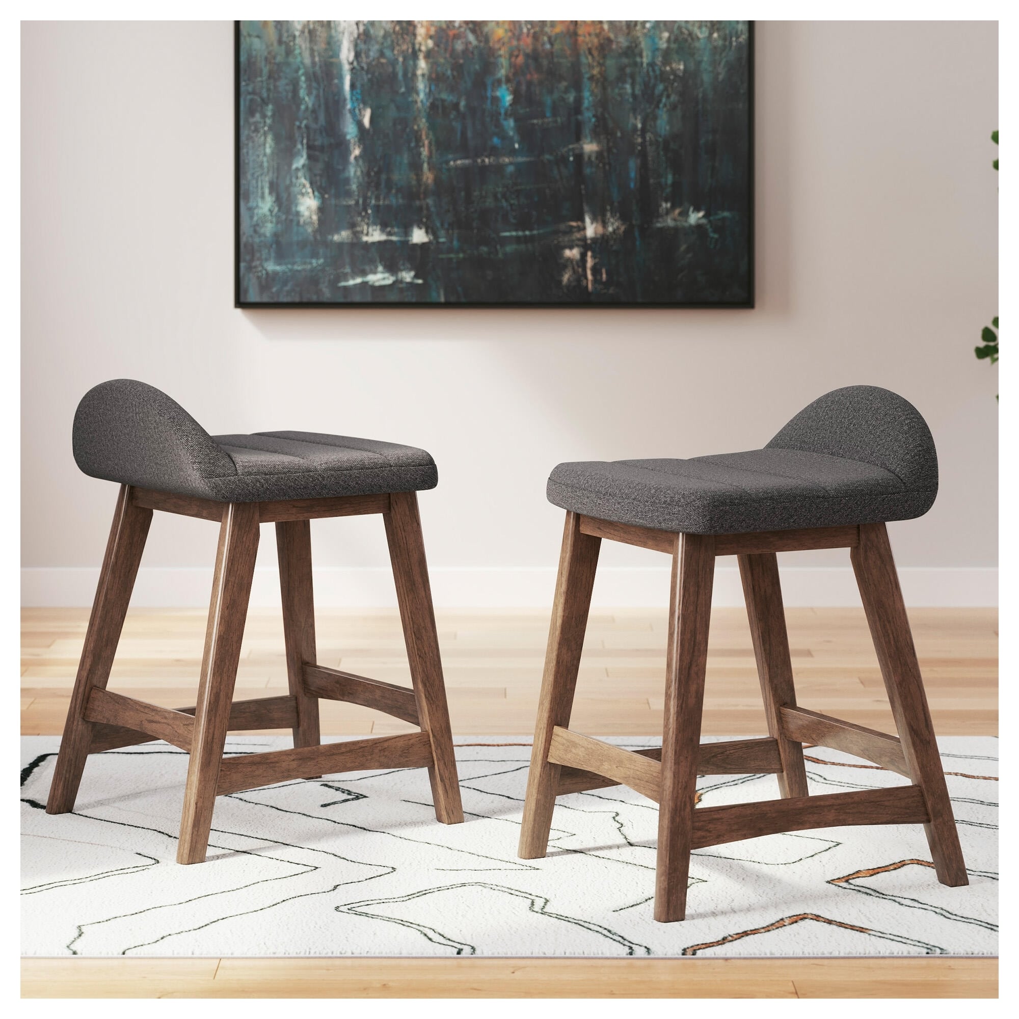 Signature Design by Ashley Lyncott Upholstered Counter Height Bar Stool (Set of 2) - 19"W x 20"D x 29"H