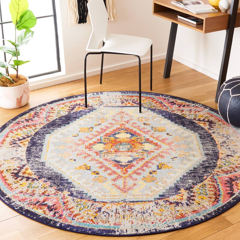 SAFAVIEH Monaco Renee Boho Southwestern Distressed Rug - 6'7" Round - Rust/Multi