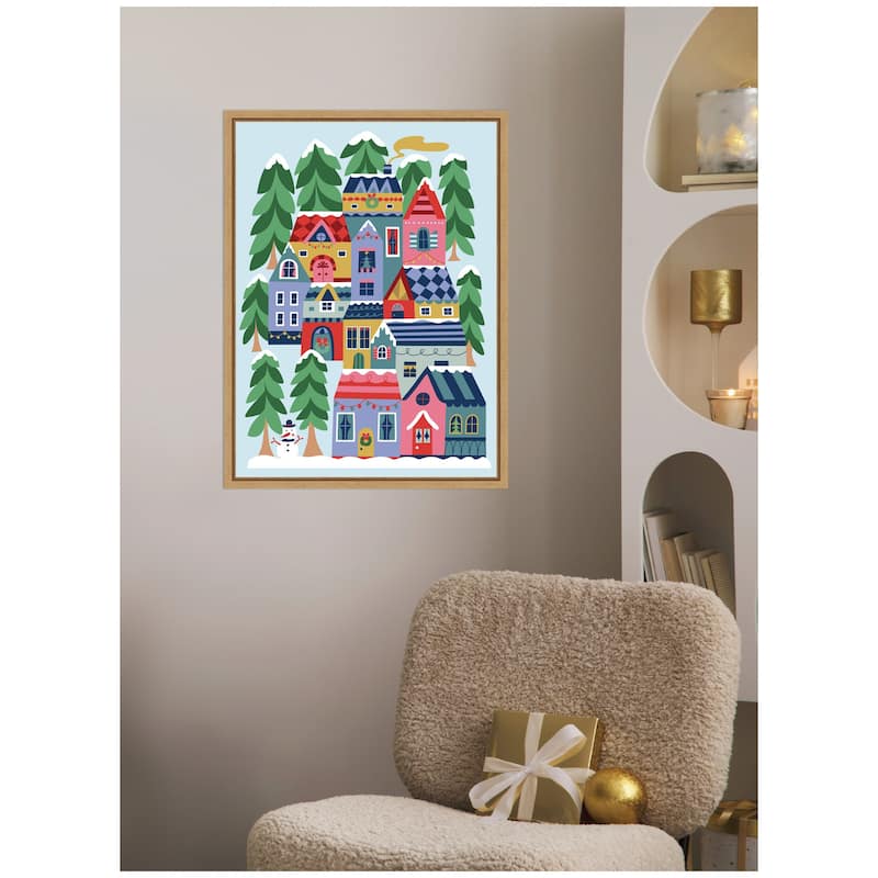 Kate and Laurel Sylvie Framed Canvas Cozy Houses by Rachel Lee