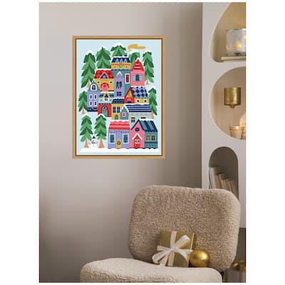 Kate and Laurel Sylvie Framed Canvas Cozy Houses by Rachel Lee
