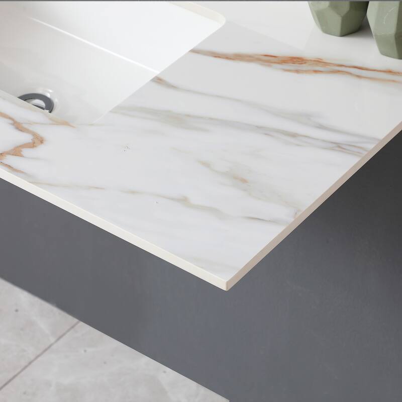 31 Inch Marble Vanity Top,Bathroom Vanity Top with Undermount Rectangular Middle Sink and 4 Inch Height Backsplash