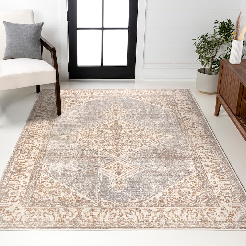 JONATHAN Y Petras Modern Tribal Medallion Area Rug - 8 X 10 - Grey/Ivory