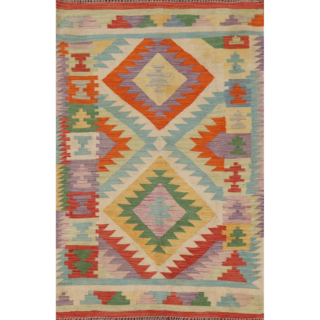 Southwestern Kilim Rug Flatweave Wool Foyer Carpet - 3'3"x 5'1"
