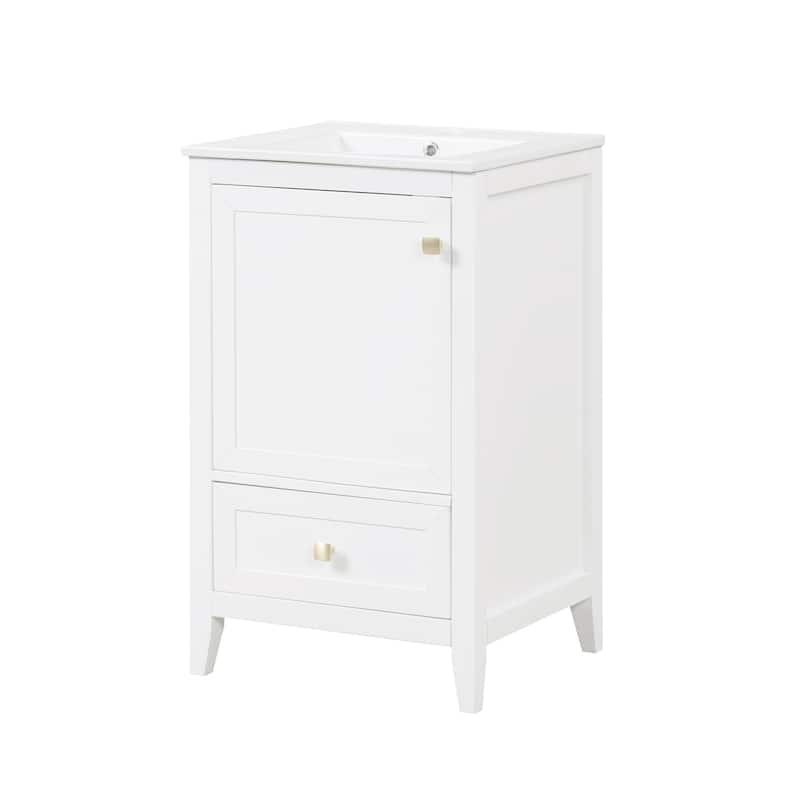 Bathroom Vanity with Top Sink, Vanity Cabinet with Soft Closing Door, Bathroom Vanity Set with Storage Rack and Drawer