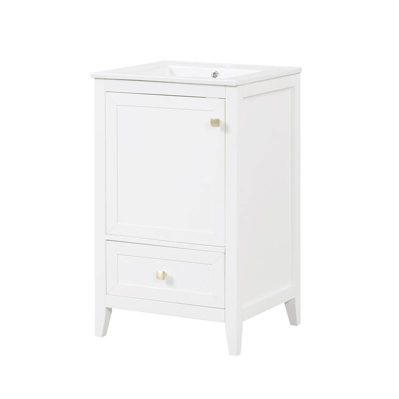 GDFStudio - Genevieve 20" Bathroom Vanity with Ceramic Sink, Soft Closing Door, Storage Rack & Drawer