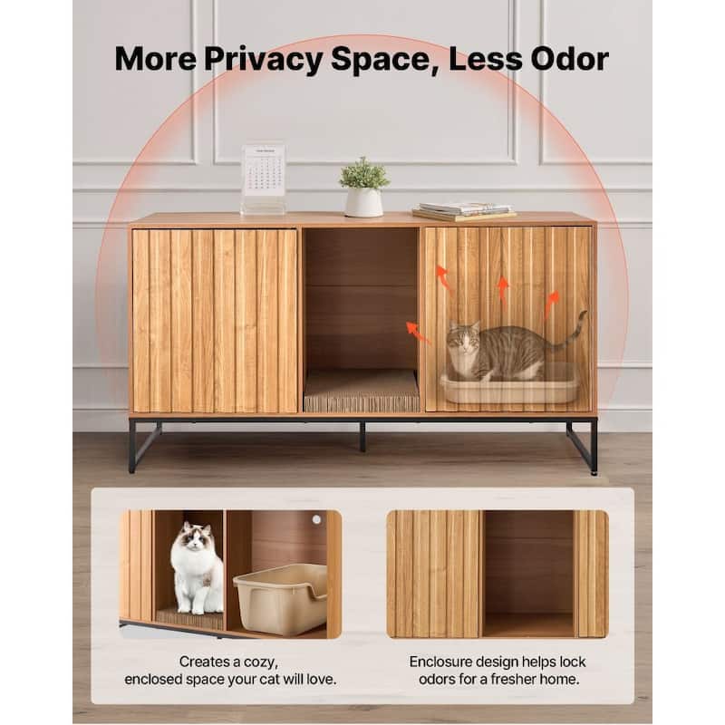 47.2" Natural Wooden Cat Litter Box Cabinet with Enclosed Odor Blocking and Spacious Interior - 47.24 x 17.72 x 26.18 in