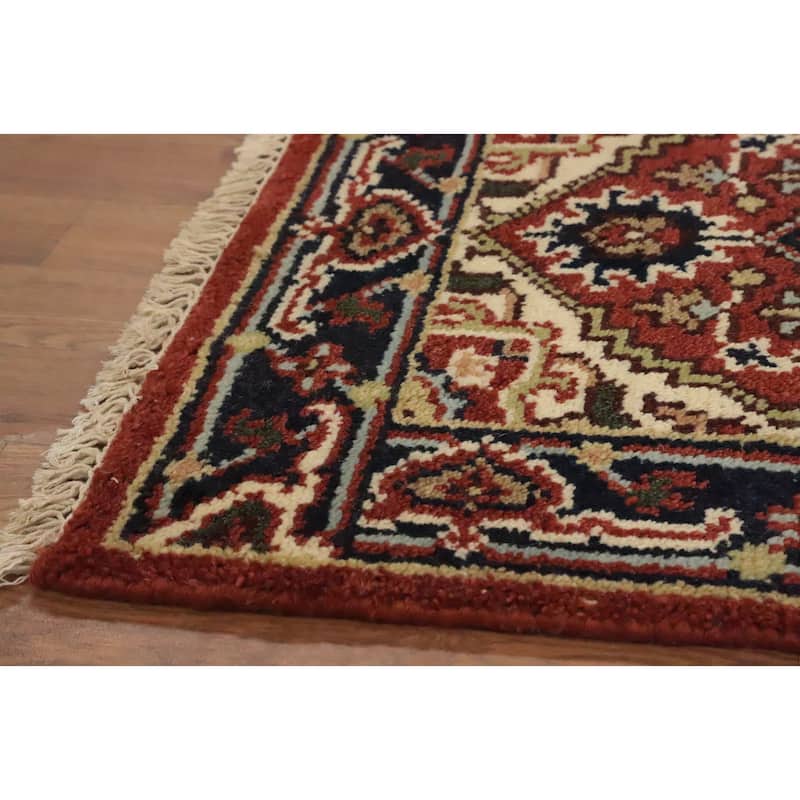 Hand Knotted Oriental 100% Wool Carpet Traditional Medallion Oranges & Rust Heriz (serapi) Area Rug - 3' 0'' X 2' 0''