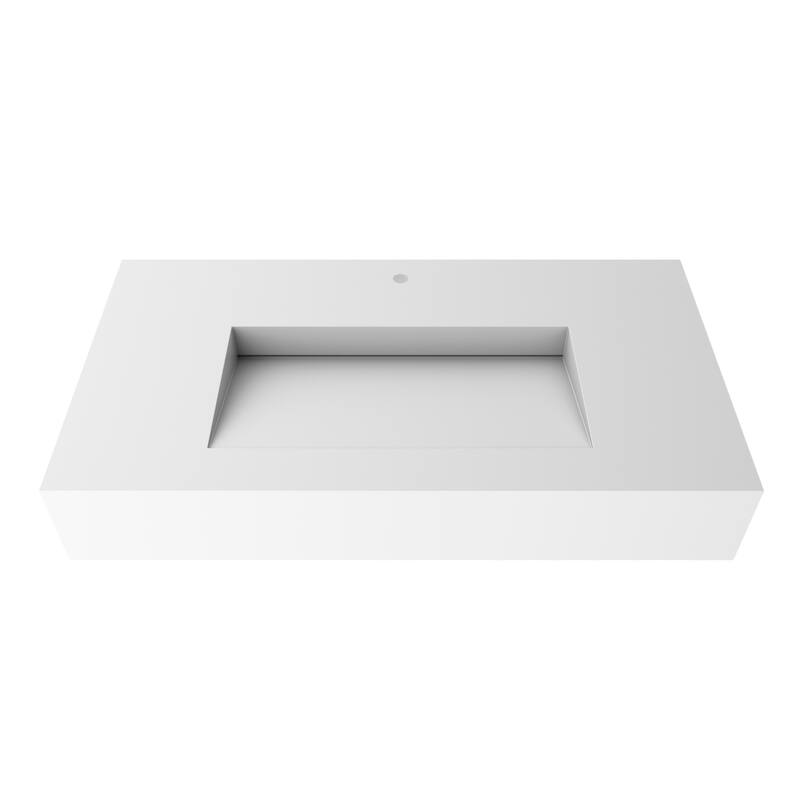 Pyramid Solid Surface Wall-Mounted Bathroom Sink - 36" - White