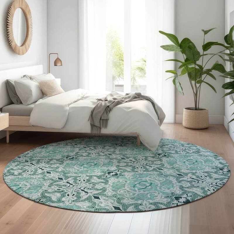 Premium Washable Super Soft Traditional Gladiator Mayfield Rug - Teal - 8' x 8' - Round