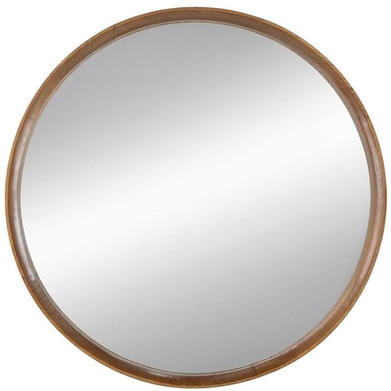 HomeRoots 32" Brown Round Wood Framed Accent Mirror - 31.5' X '31.5' X '3