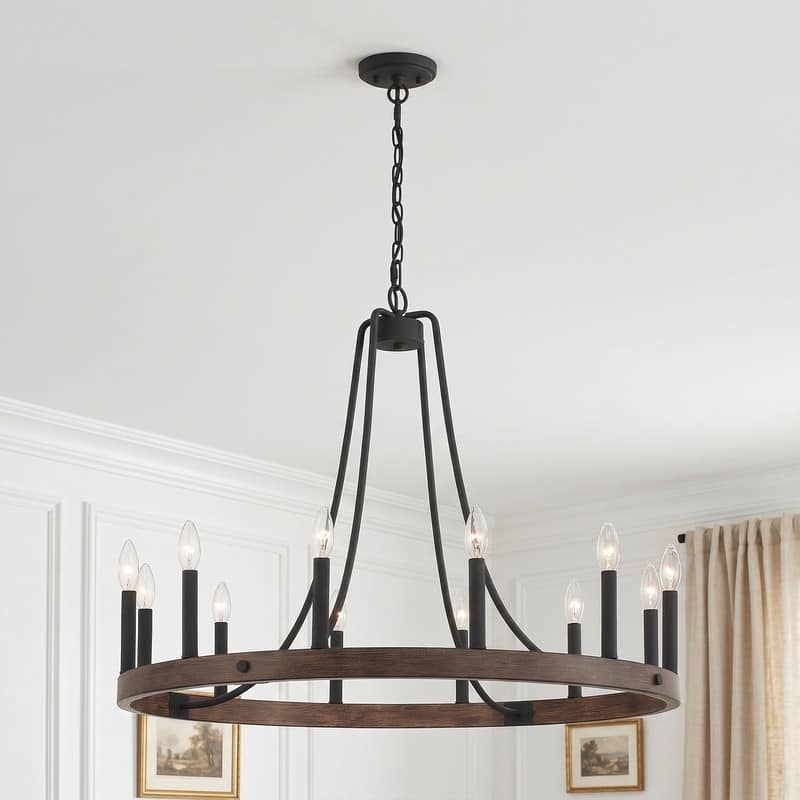 Acroma 12-light Farmhouse Modern Wagon Wheel Chandelier Candle Dining Room Lighting - 34''