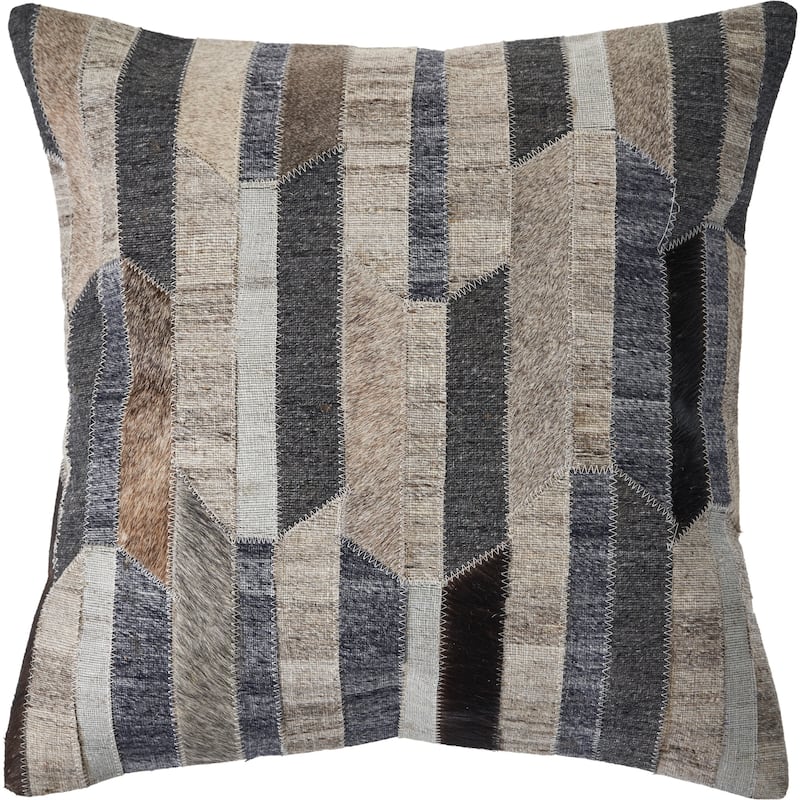 Handwoven Rustic Striped Faux Hide Square Throw Pillow - 20" - Gray and Beige