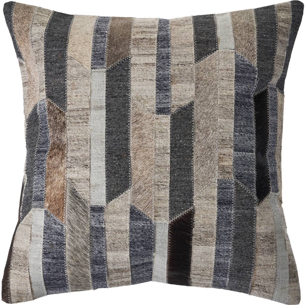 Handwoven Rustic Striped Faux Hide Square Throw Pillow - 20" - Gray and Beige