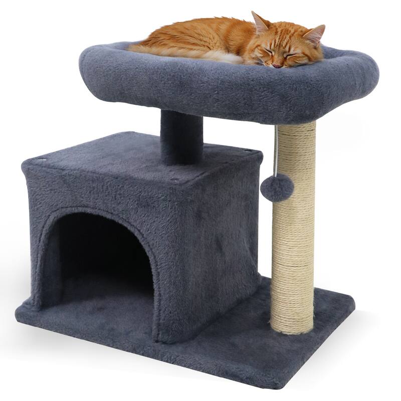 Gymax 19.5'' Small Cat Tree w/Large Padded Plush Perch Condo Sisal - Dark Grey