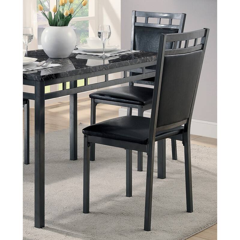 5pc Dinette Set Faux Marble Top Table and 4x Side Chairs Faux Leather Upholstered Metal Frame Casual - Black