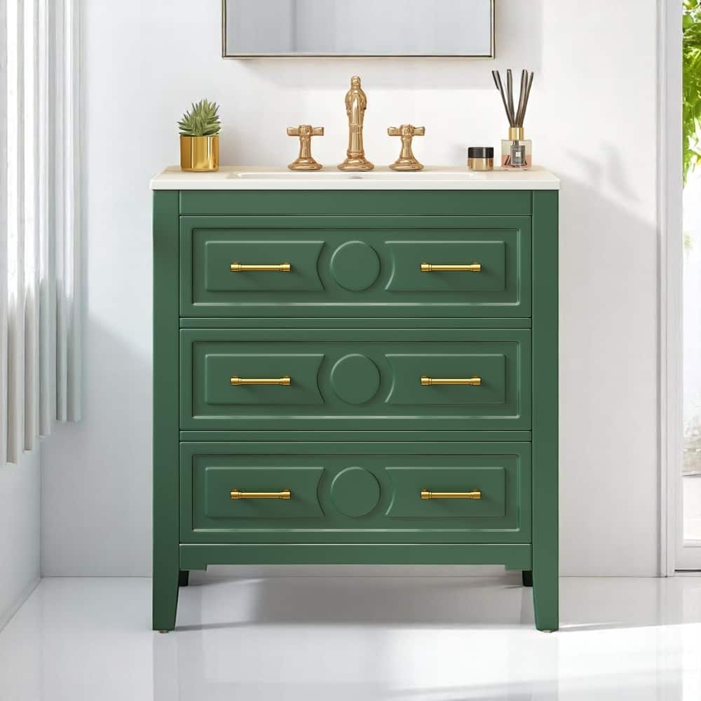 30 Inch Single Bathroom Vanity Set with Sink, Solid Pine Frame and Storage Drawers, Undermount Basin