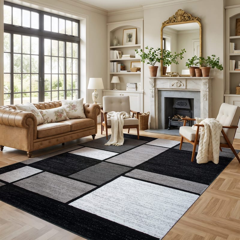 World Rug Gallery Contemporary Modern Boxed Color Block Area Rug - 12' x 15' - Gray