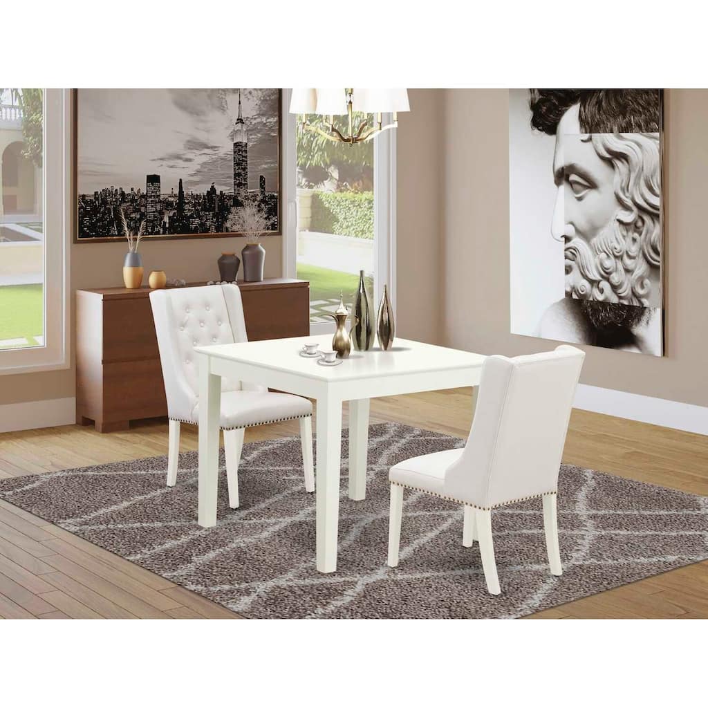 HomeStock 3-Pc Linen White Finish Solid Wood Top Dining Table Set