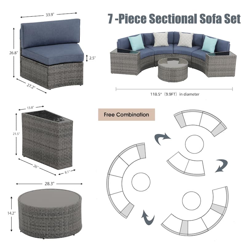 Outdoor 7-Piece Wicker Sectional Sofa Set with Furniture Cover