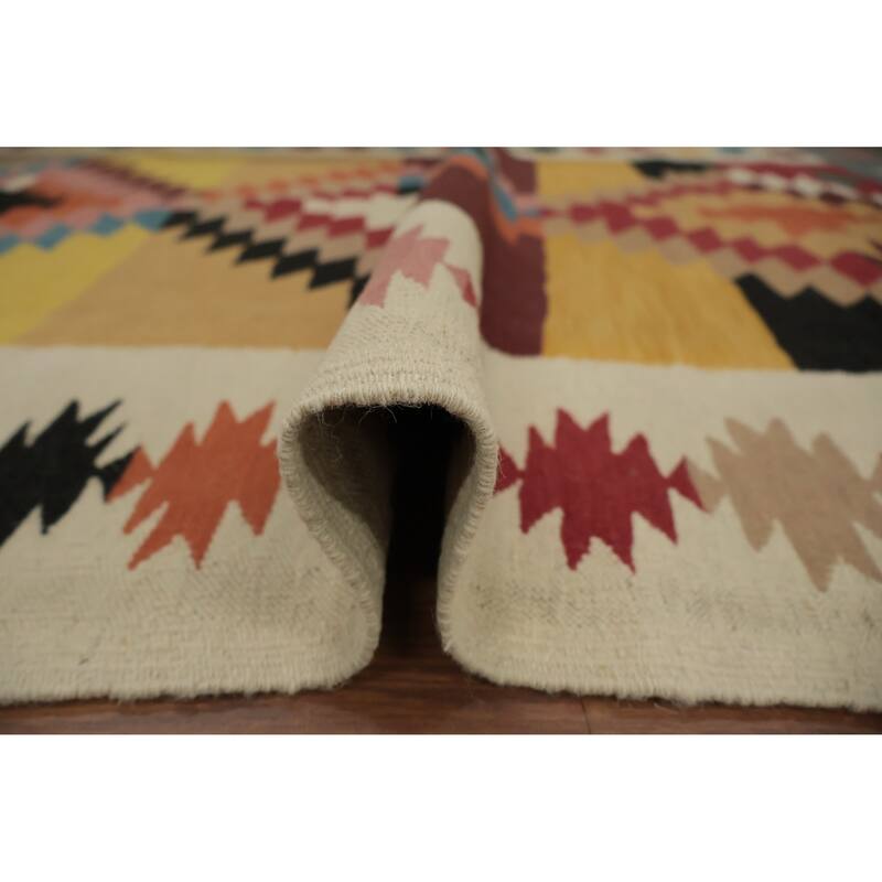 Hand Woven Oriental 100% Wool Carpet Southwestern Tribal Multi-Colored Kilim Area Rug - 11' 8'' X 5' 0''