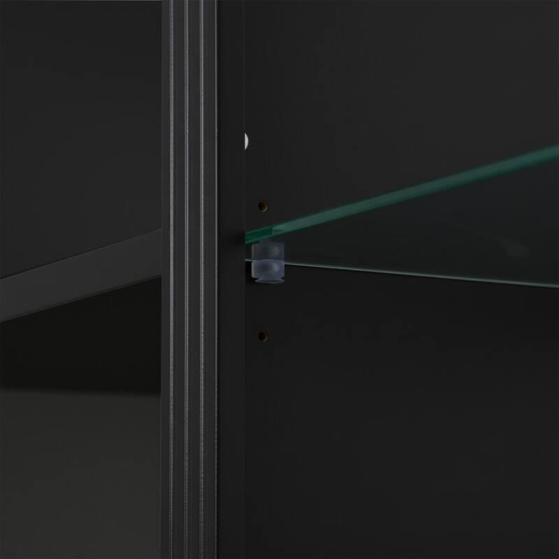 78.75"H 4-Tier Display Shelf,with Dimmable Ceiling Light,Freestanding Bookcases with Storage & Doors,Adjustable Glass Shelves