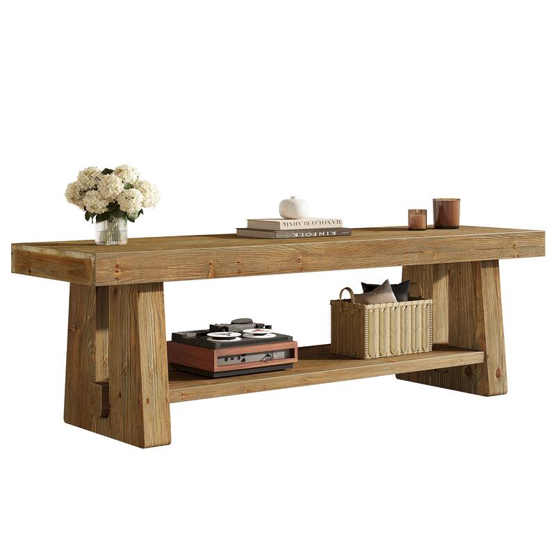 63-Inch Solid Wood TV Stand, 2-Tier Farmhouse Entertainment Center