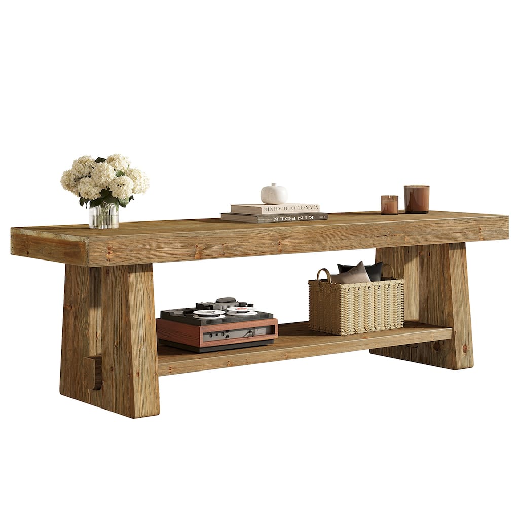 63-Inch Solid Wood TV Stand, 2-Tier Farmhouse Entertainment Center