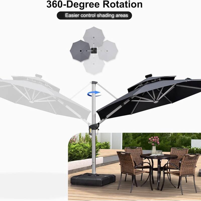 PURPLE LEAF 10 ft Double Top LED Round Patio Cantilever Umbrella