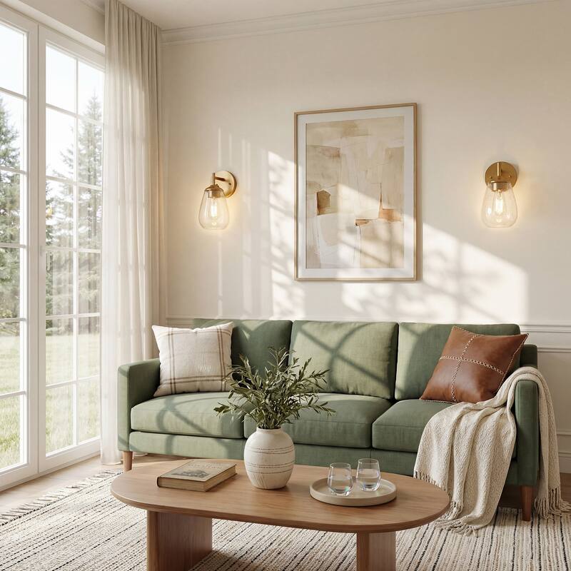 1-light Clear Glass Shade Wall Sconces For Bathroom, Living Room（set Of 2)