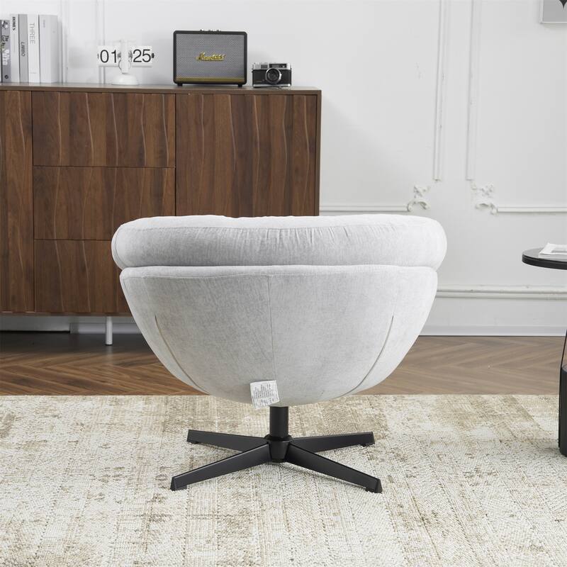 Chenille Upholstered 360° Swivel Club Chair/Accent Chair with Removable Cushion, Round Office Chair with Black Metal Base