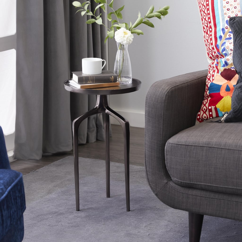 Sleek Aluminum Metal Tray Inspired Accent Table with 3 Tripod Legs - Black, Gold, Silver