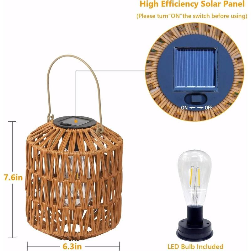 2-Pack Outdoor Solar Lanterns - Waterproof Rattan Hanging Lights
