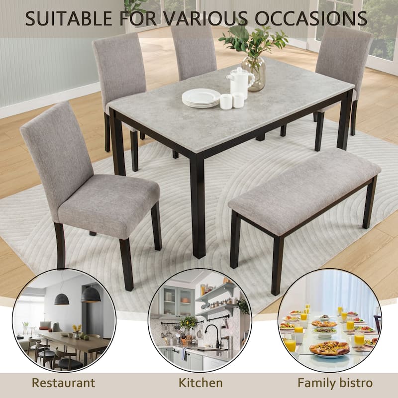 GDFStudio - Aurelia Luxury Concrete-Effect Tabletop Rectangular Dining Table Set with 4 Upholstered Chairs (with/without Bench)
