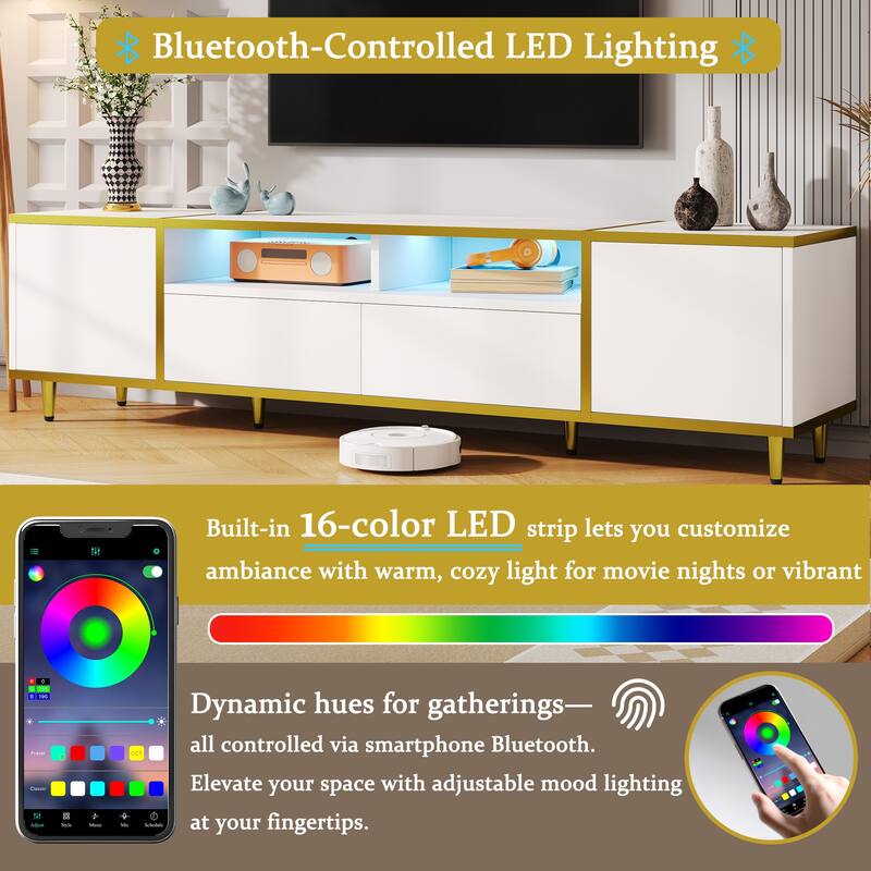 70.9" Luxury LED TV Stand with Smart Lighting - 2 Cabinets, 2 Drawers and Anti Tip Design and Cable Management