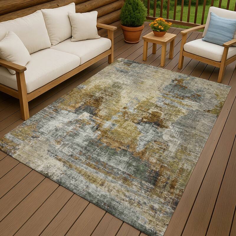 Machine Washable Indoor/ Outdoor Abstact Contemporary Chantille Rug
