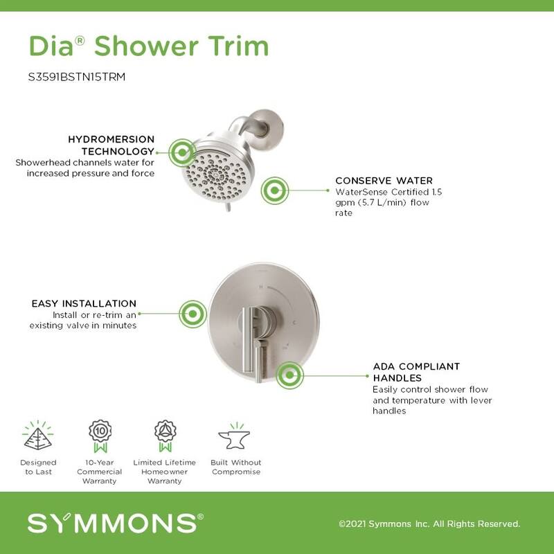 Symmons S3591B15TRM Dia HydroMersion Shower Only Trim Package with 1.5