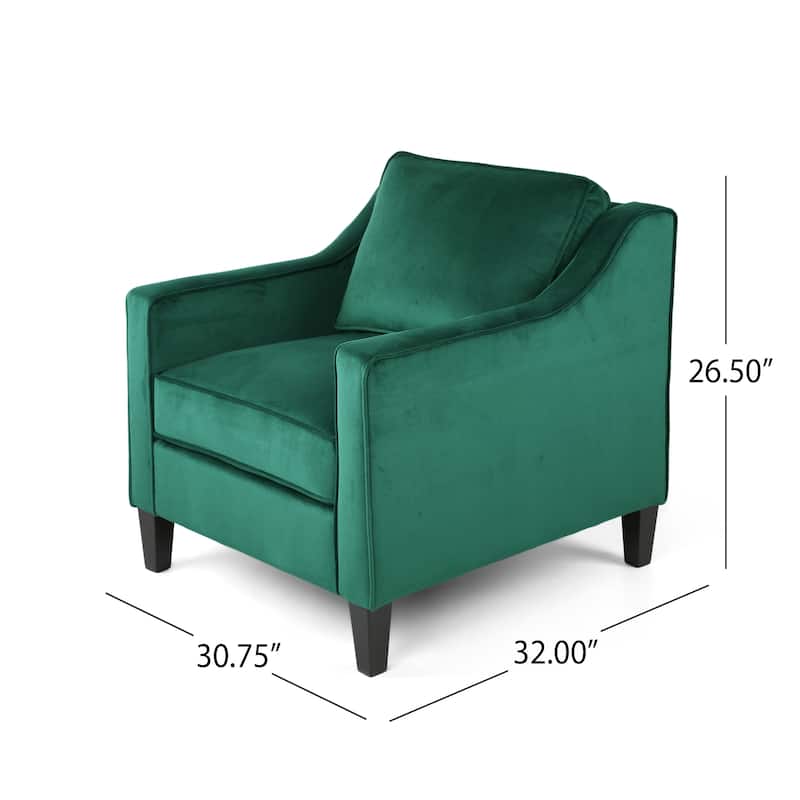 Roomfitters Velvet Accent Chair, Upholstered Armchair for Living Room Seating with Sloping Arms, Cozy Club Chair