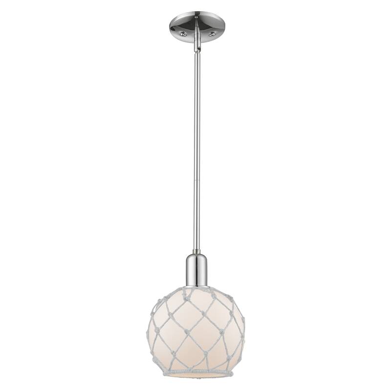Innovations Lighting Endless Possibilities Arcadia - Farmhouse Rope - 1 Light 8" Stem Hung Mini Pendant - Polished Chrome/White Glass with White Rope