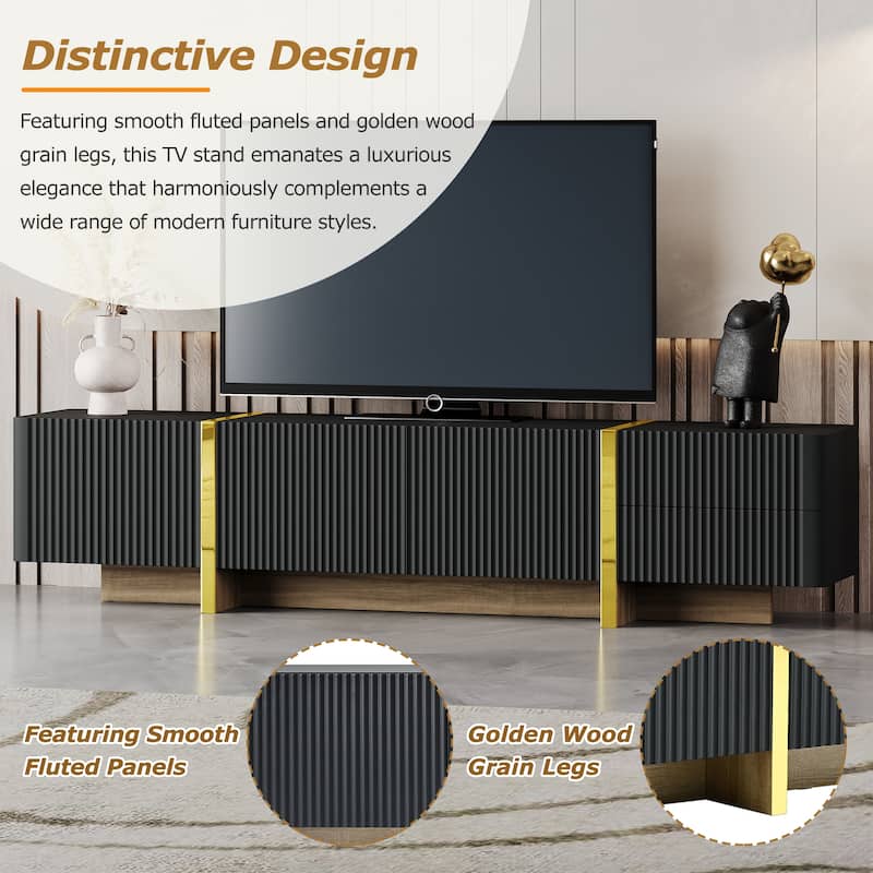 74.7" TV Stand with Storage Cabinets, Drawers and Golden Wood Grain Legs for TVs Up to 80"