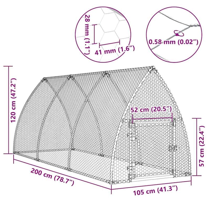 vidaXL Chicken Cage Silver 39.4"/118.1"/236.2"/x41.3"x47.2" Galvanized Steel