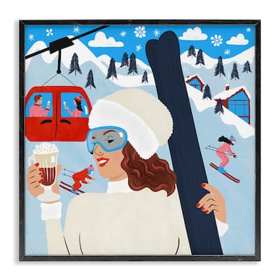 Stupell Sipping Cocoa on Ski Lift Framed Giclee Art Design By Carrie Cantwell