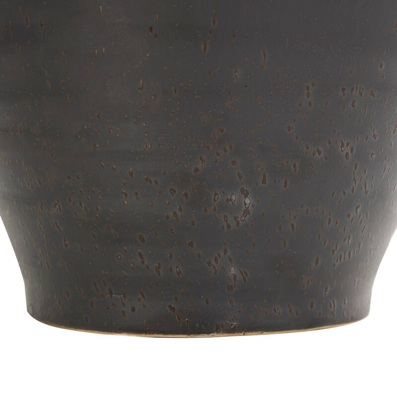 Black Ceramic Amphora Vase with Speckled Texture and Ring Handles