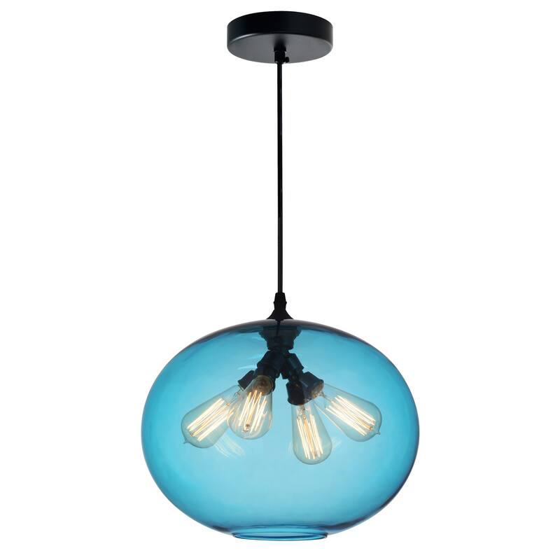 Glass 4 Light Down Pendant With Blue Finish - Transparent Blue - Transparent Blue