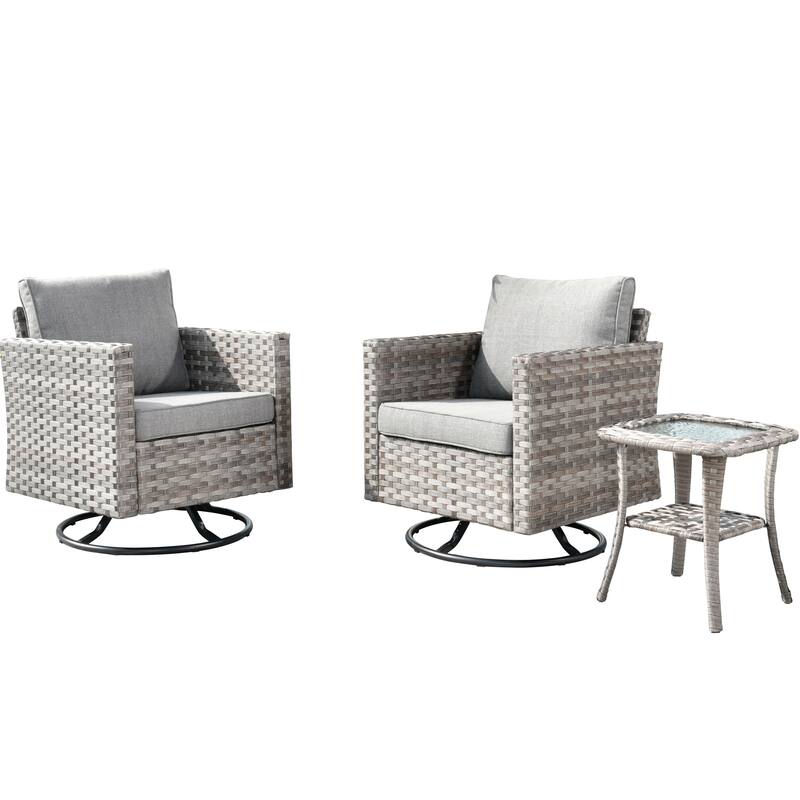 HOOOWOOO 3-piece Patio Rattan Outdoor Furniture Swivel Chair Set