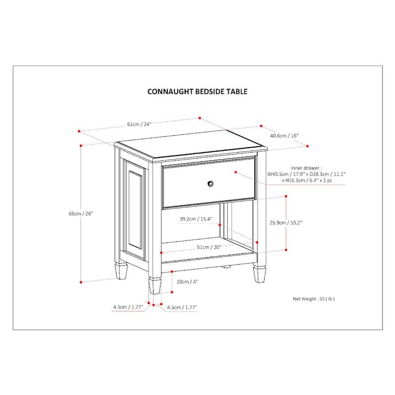 WYNDENHALL Hampshire SOLID WOOD 24 inch Wide Traditional Bedside Nightstand Table