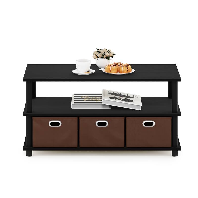 Furinno Frans Turn-N-Tube Coffee Table with Bin Drawers, French Oak Grey/Black/Black