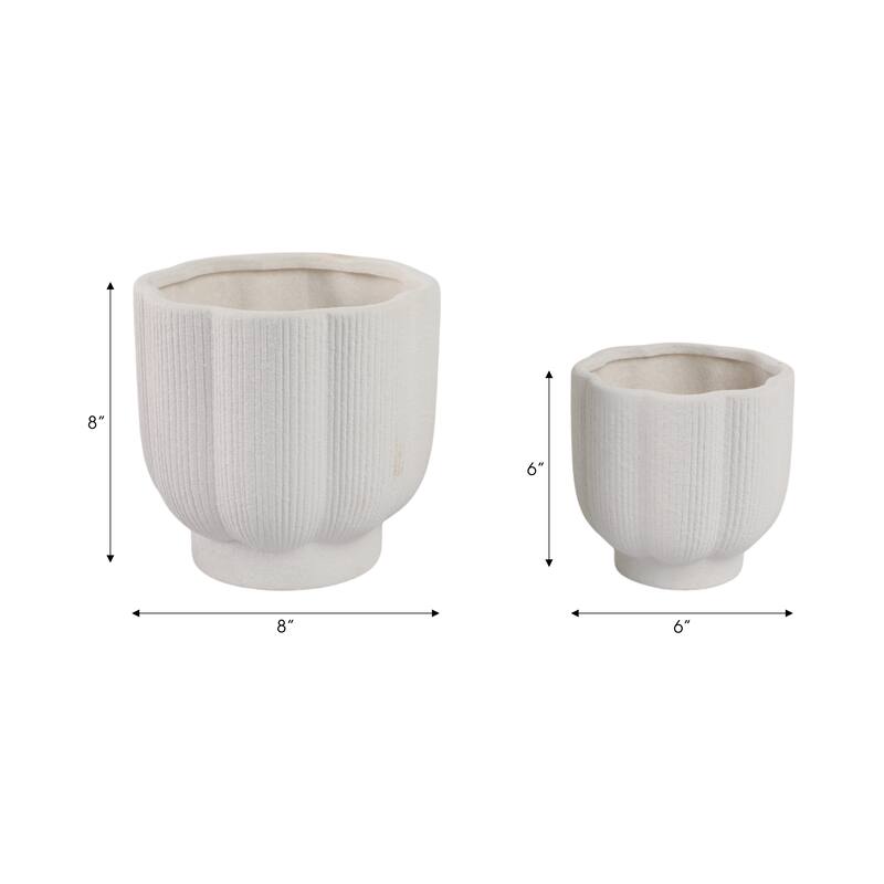 Stoneware Scallop Shaped Planters Decorative Containers (Set of 2) - 8" x 8" x 8"