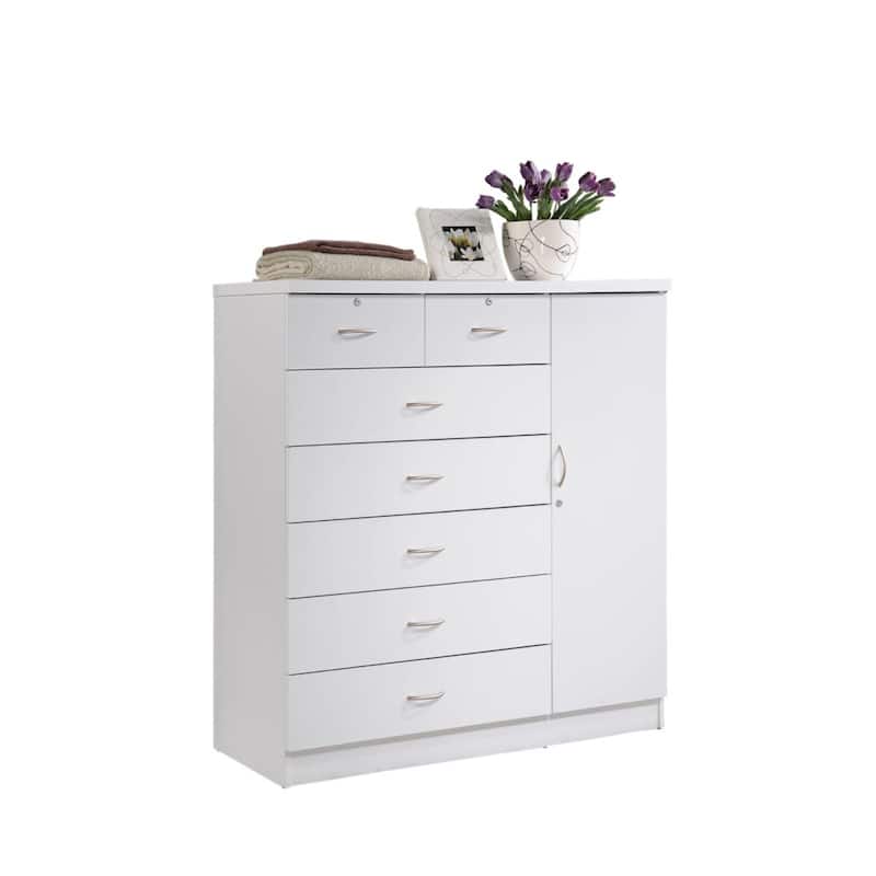 48.25" White Rectangular 7-Drawer Chest with Locks and Door